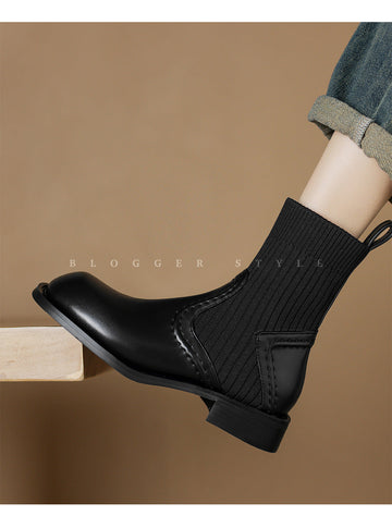 Large-Size Boots Knitted Skinny Short Boots Women's 2024 New Heel Socks Boots High Quality Shoes